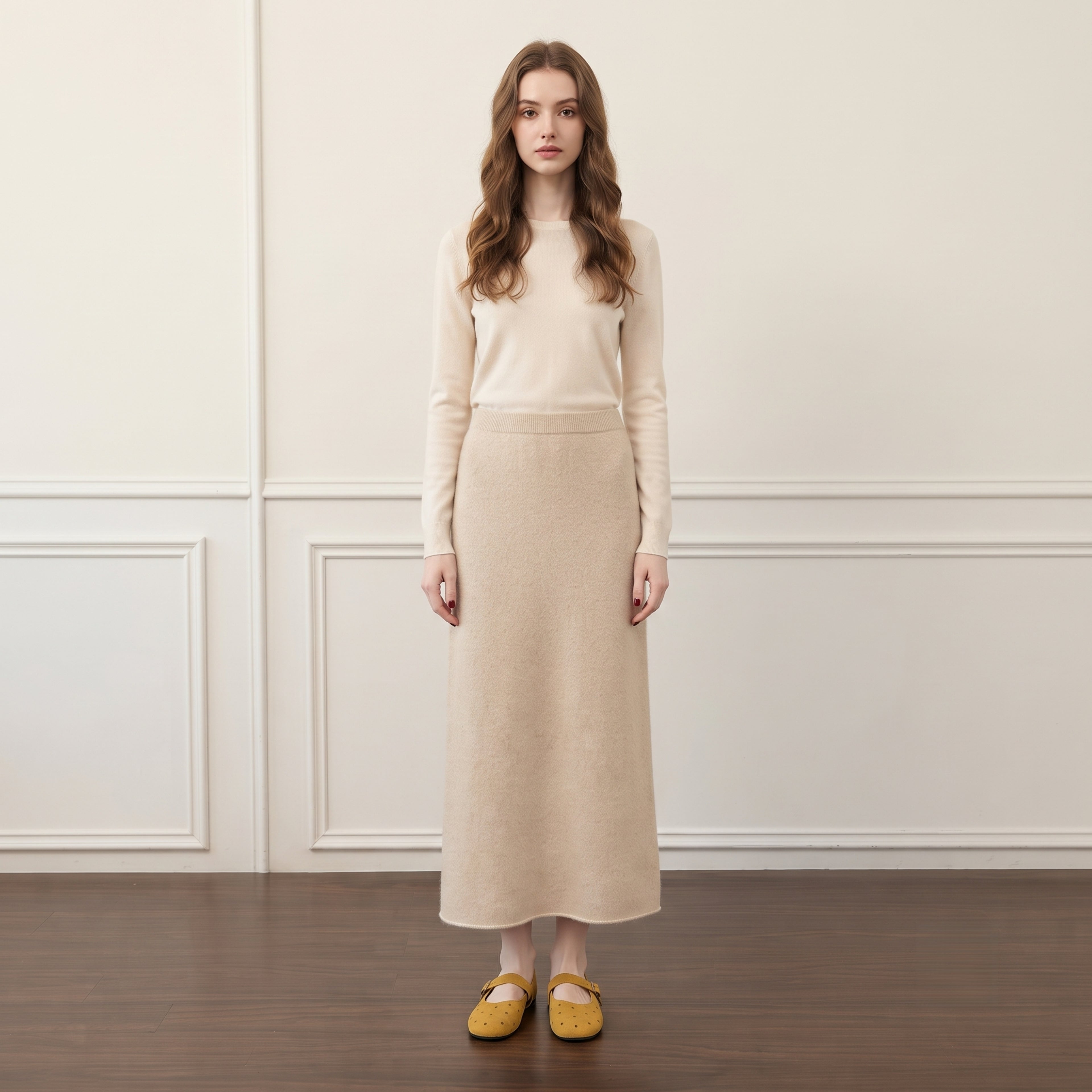 The Dual Stride  Women's Yellow Perforated Suede Mary Jane Flats