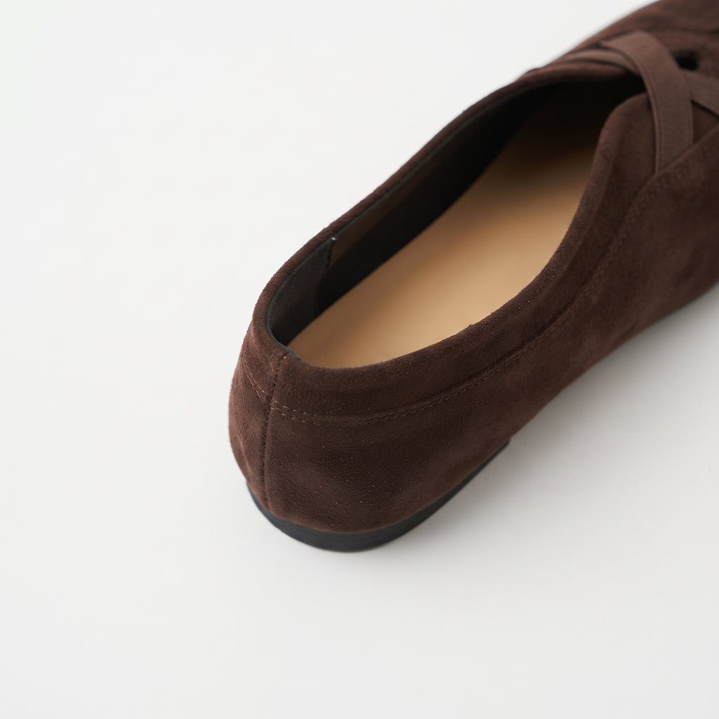 The Dual Stride Dark Brown Suede Cross‑Strap Ballet Flats