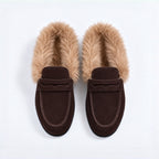 The Dual Stride Women's Dark Brown Suede Faux Fur Loafer Mules – Runs One Size Small