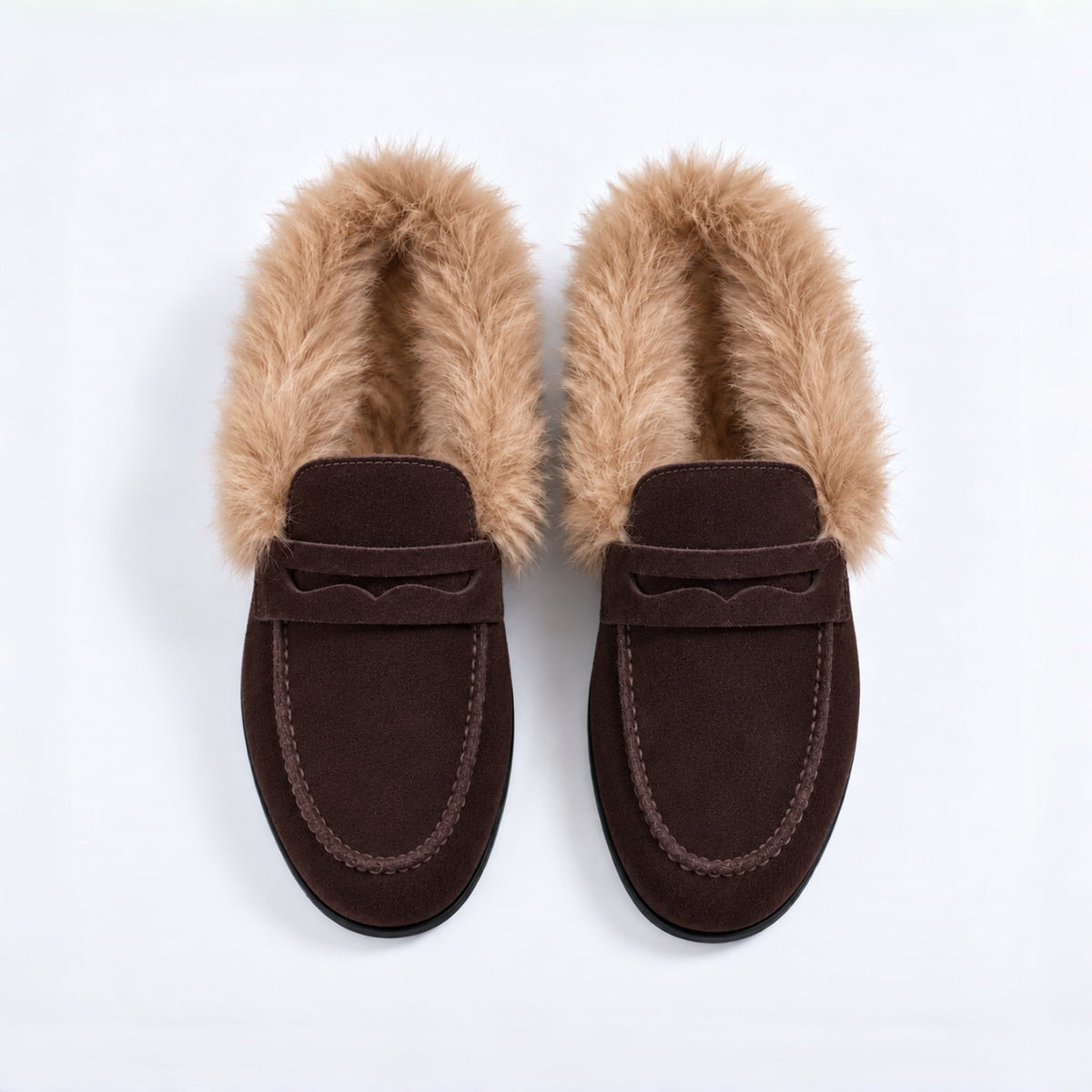 The Dual Stride Women's Dark Brown Suede Faux Fur Loafer Mules – Runs One Size Small