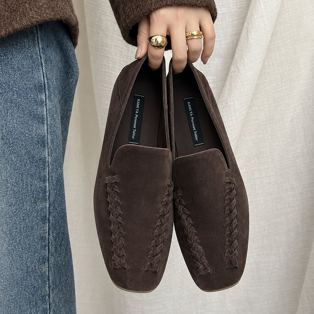 The Dual Stride Chocolate Brown Braided Suede Loafers