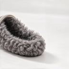The Dual Stride Gray Curly Faux Fur Rhinestone Mule Slippers