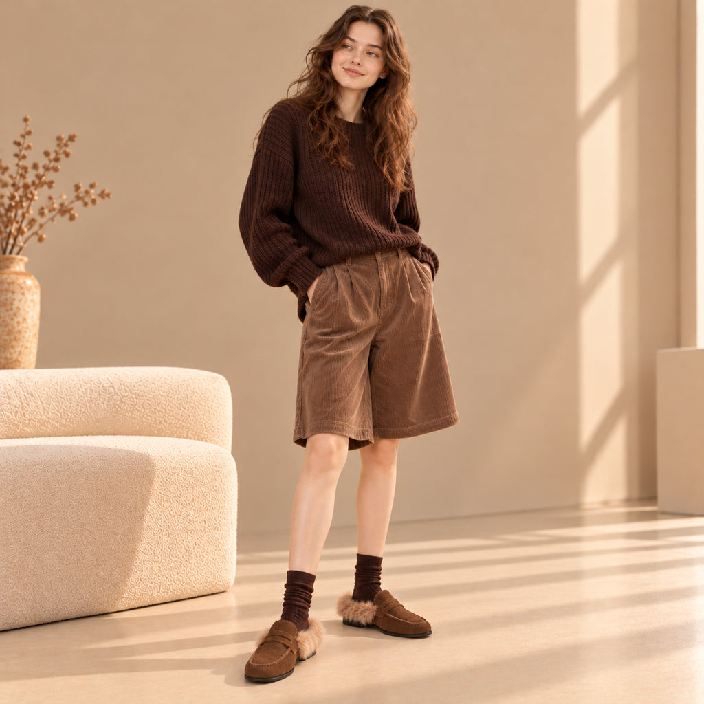 The Dual Stride Women's Brown Suede Faux Fur Loafer Mules – Runs One Size Small