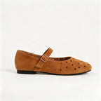 The Dual Stride Women's Brown Perforated Suede Mary Jane Flats