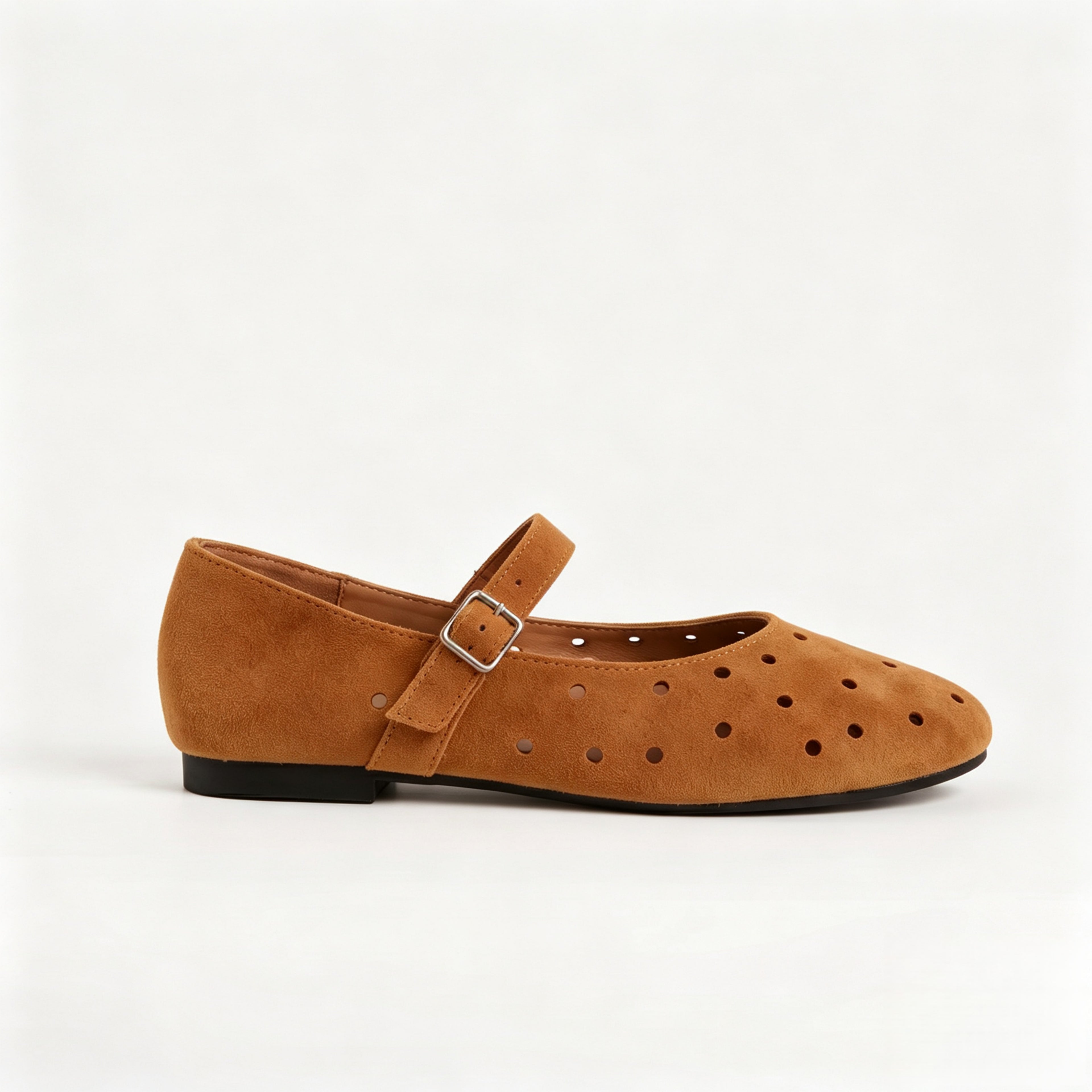 The Dual Stride Women's Brown Perforated Suede Mary Jane Flats