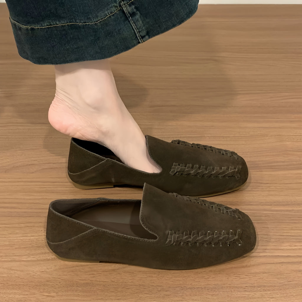 The Dual Stride Olive Brown Braided Suede Loafers