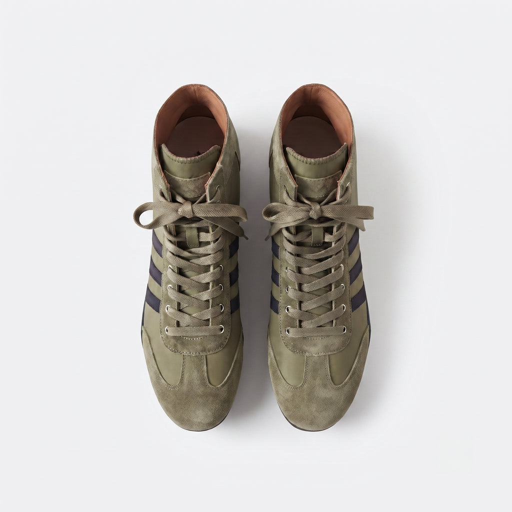 The Dual Stride Olive Stripe Retro High Top Ankle Boots