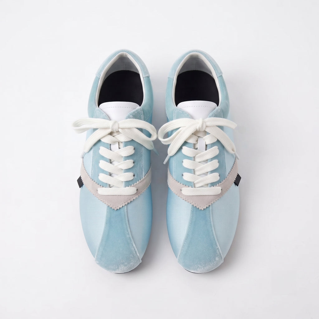 The Dual Stride Baby Blue Velvet Spliced Retro Sneakers