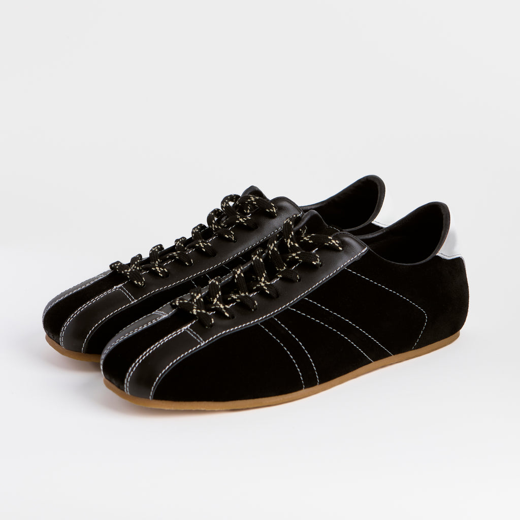 The Dual Stride Men's Black Artisanal Retro Track Suede Sneaker
