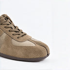 The Dual Stride Olive Green Split-Toe Velvet & Suede Retro Casual Sneakers