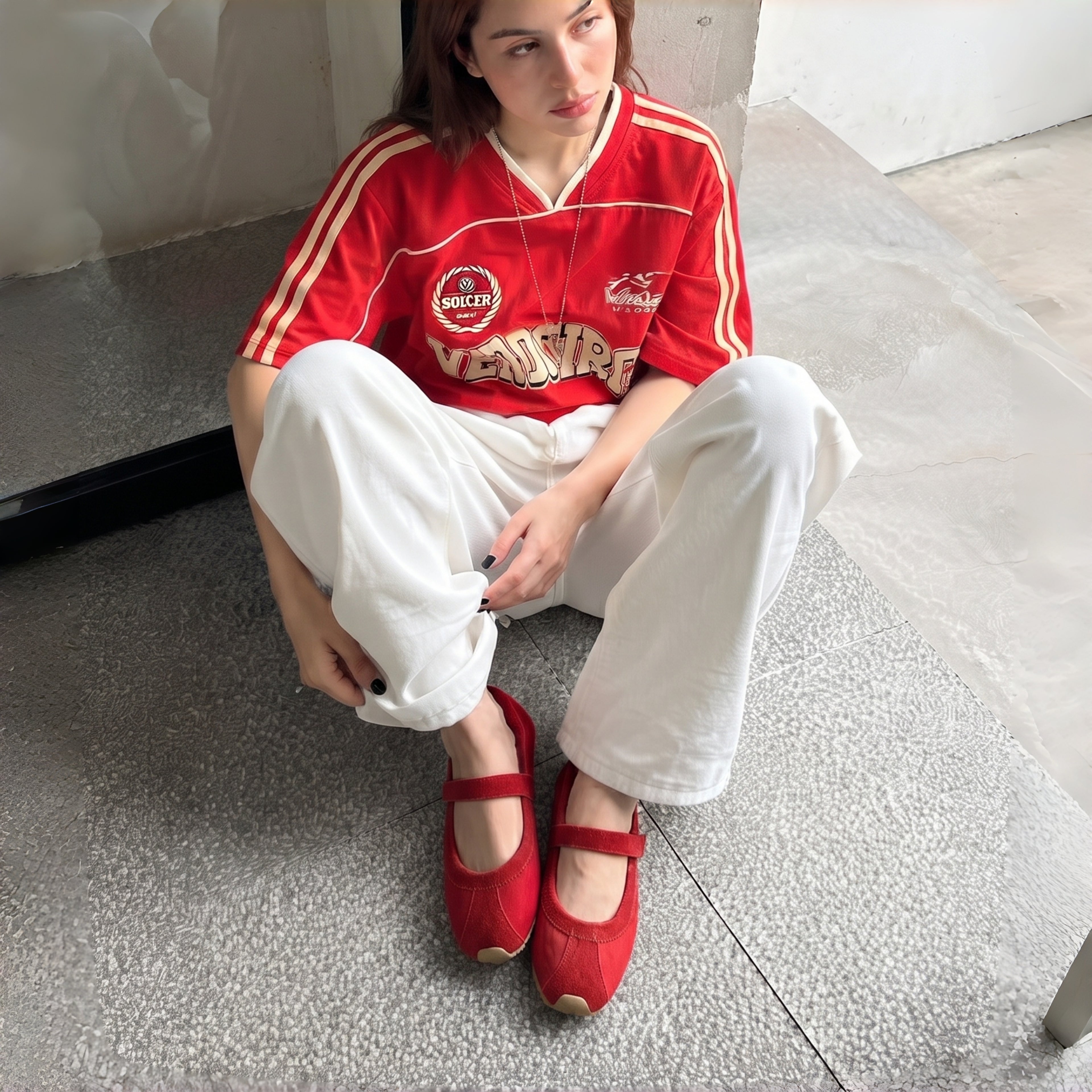 The Dual Stride Red Mary Jane Sneaker Flat