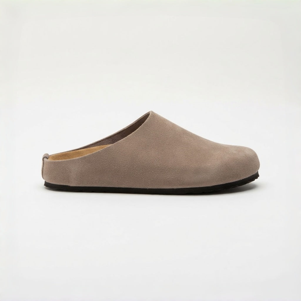 The Dual Stride Gray Suede Slip-On Mules