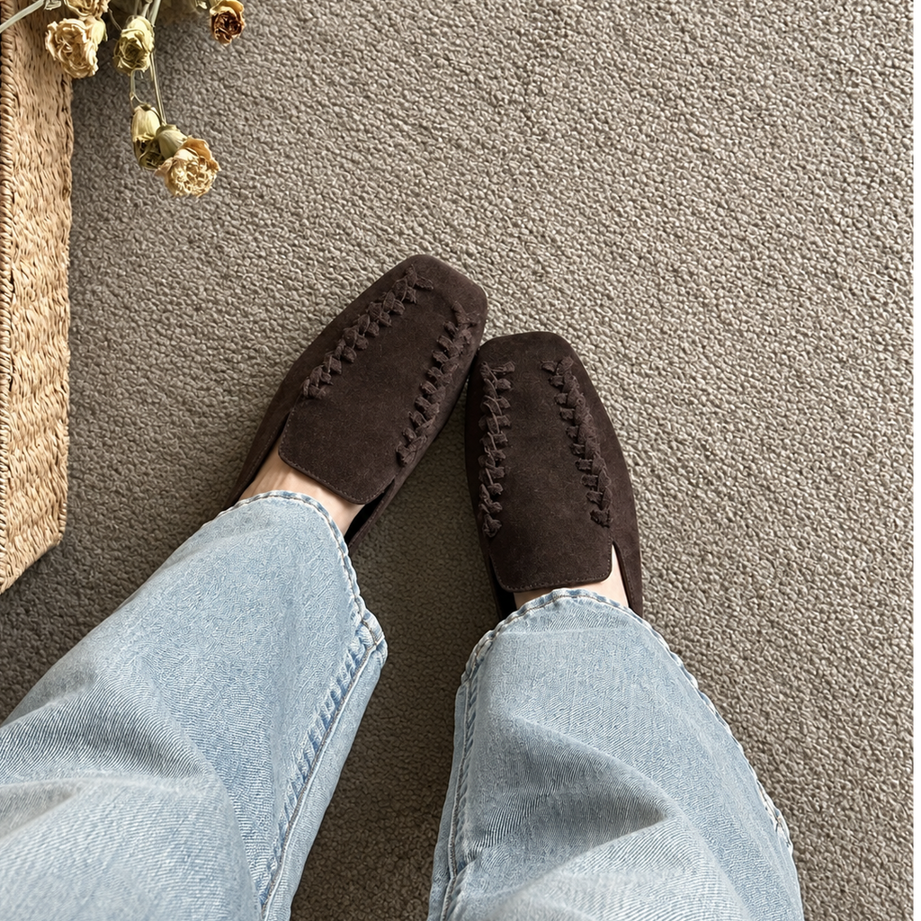 The Dual Stride Chocolate Brown Braided Suede Loafers