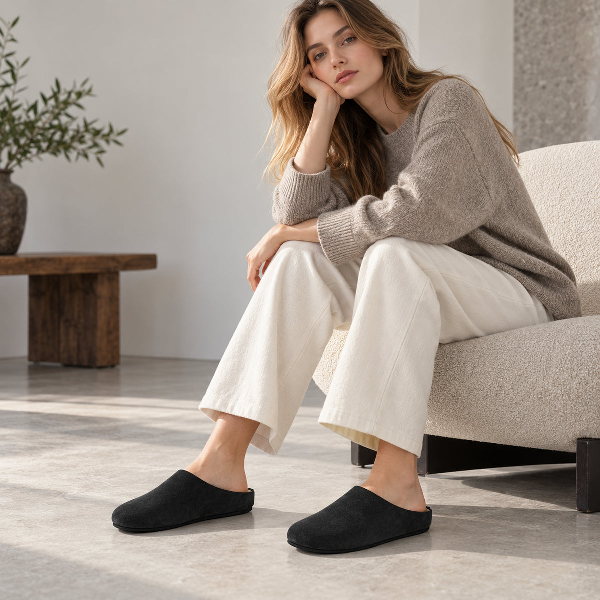 The Dual Stride Black Suede Slip-On Mules