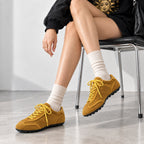 The Dual Stride Yellow Suede Retro Sneakers