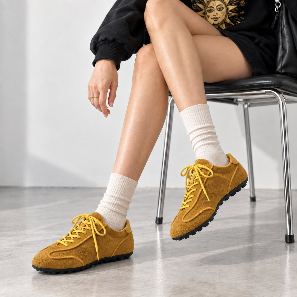The Dual Stride Yellow Suede Retro Sneakers