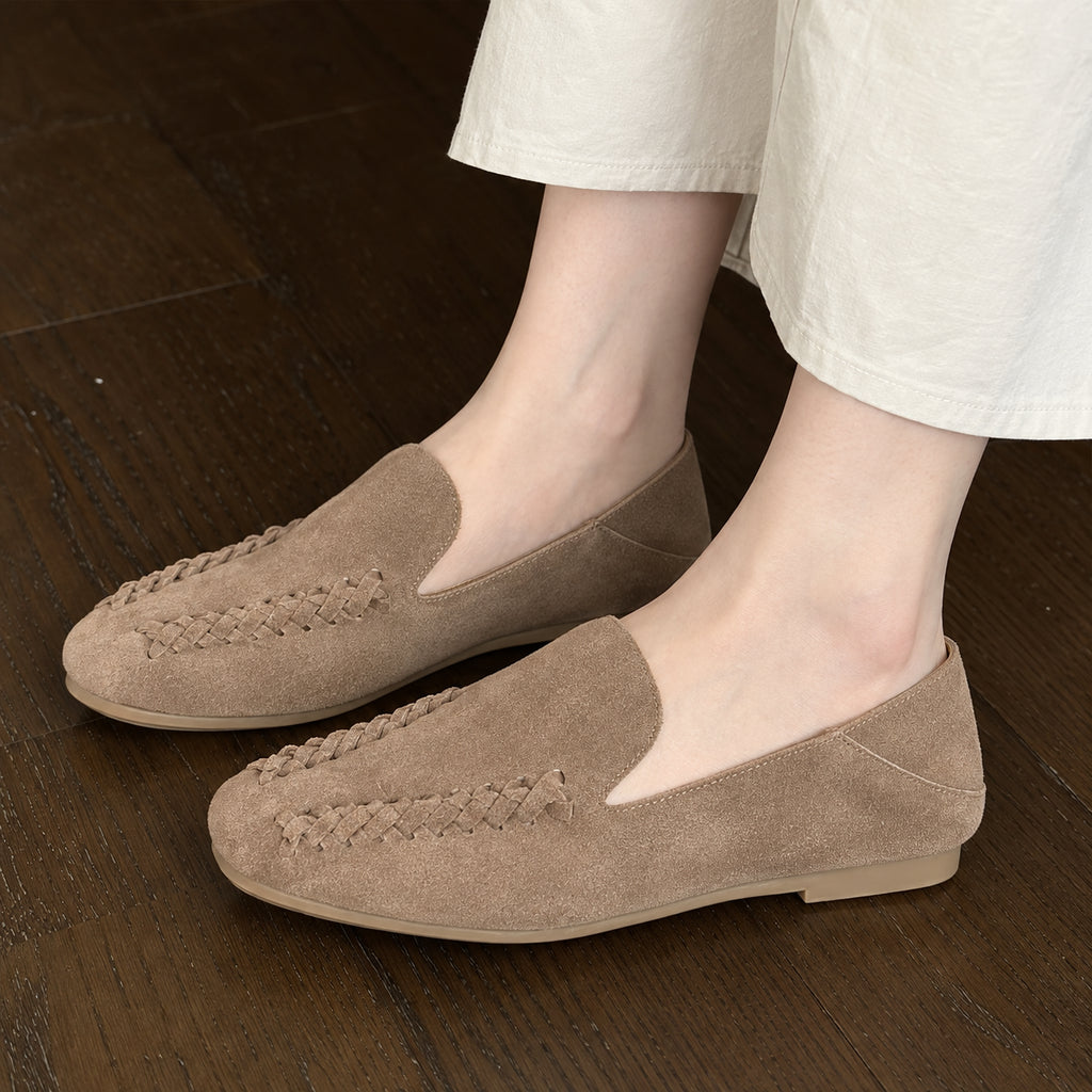 The Dual Stride Beige Braided Suede Loafers