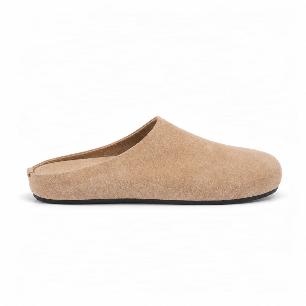 The Dual Stride Beige Suede Slip-On Mules