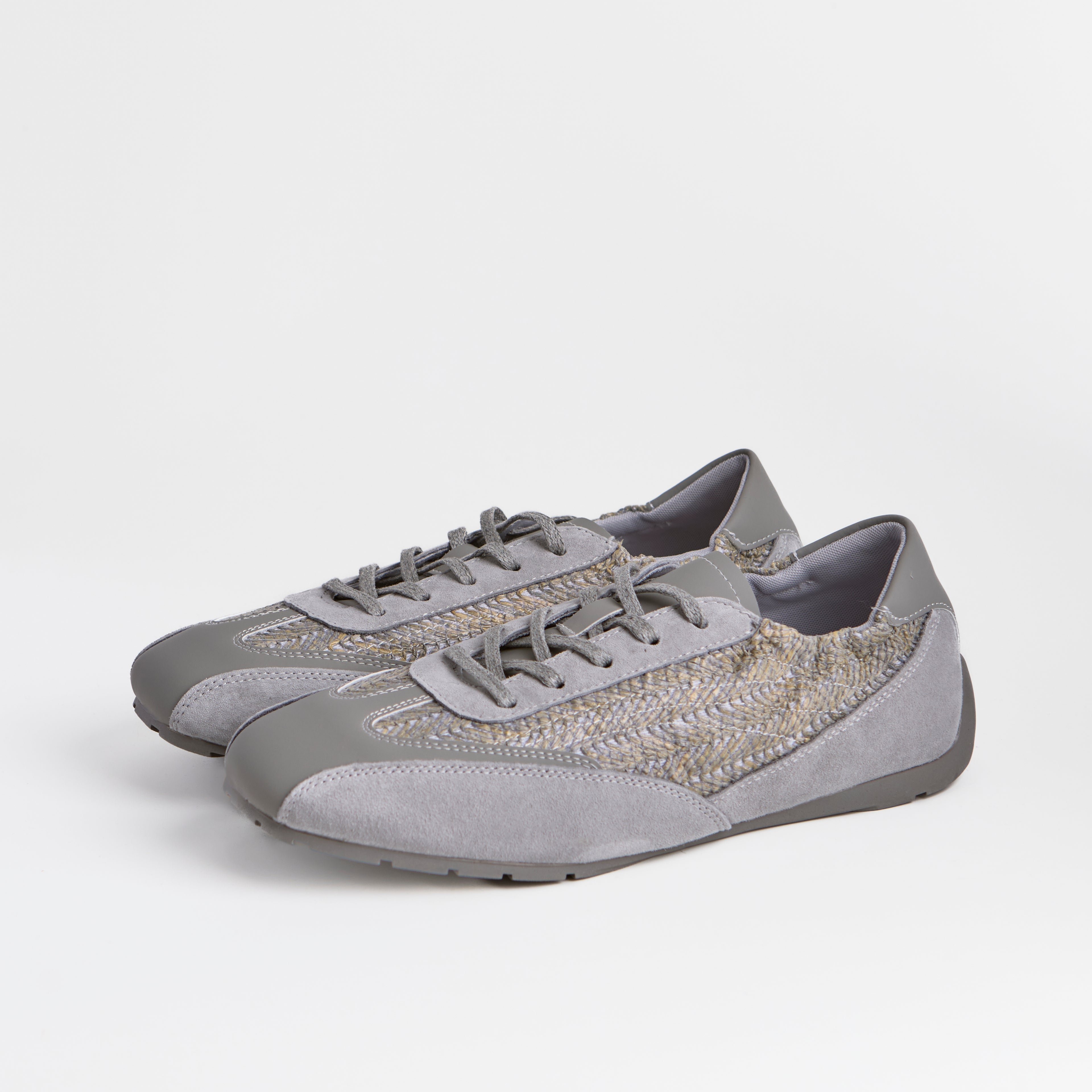 The Dual Stride Gray Woven Pattern Multi-Textured Leisure Trainers
