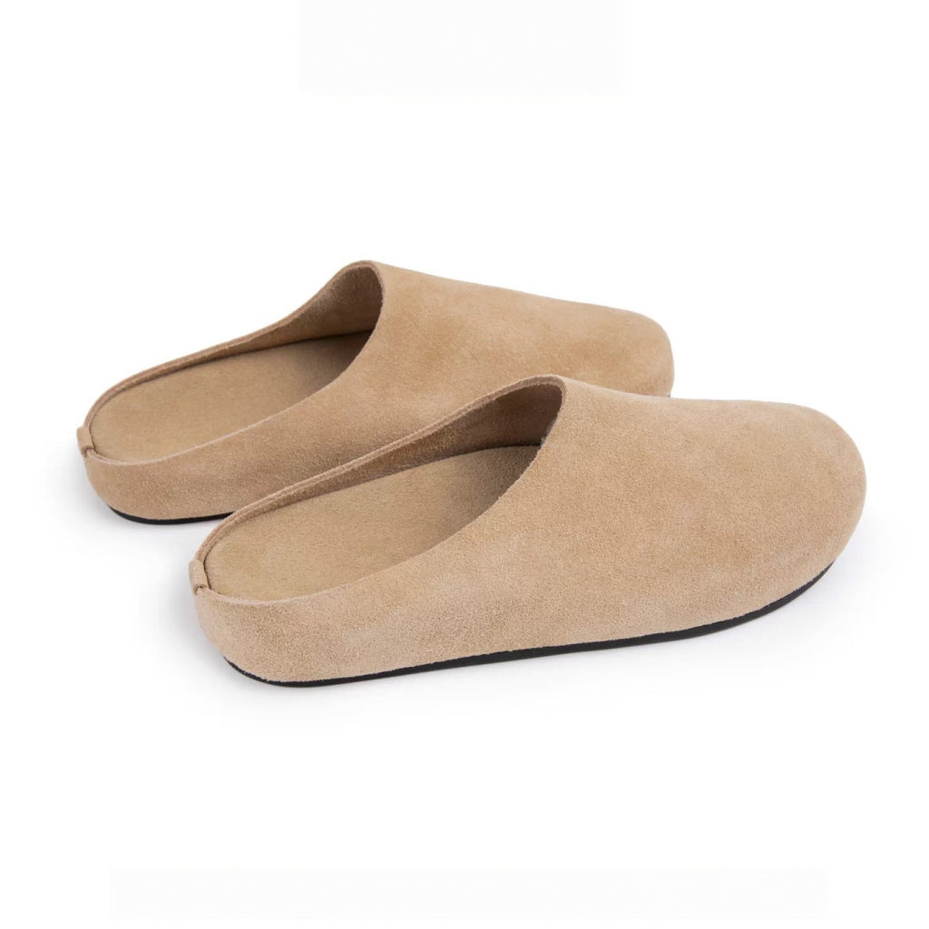 The Dual Stride Beige Suede Slip-On Mules