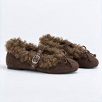 The Dual Stride Women's Faux Fur Trim Suede Mary Jane Flats
