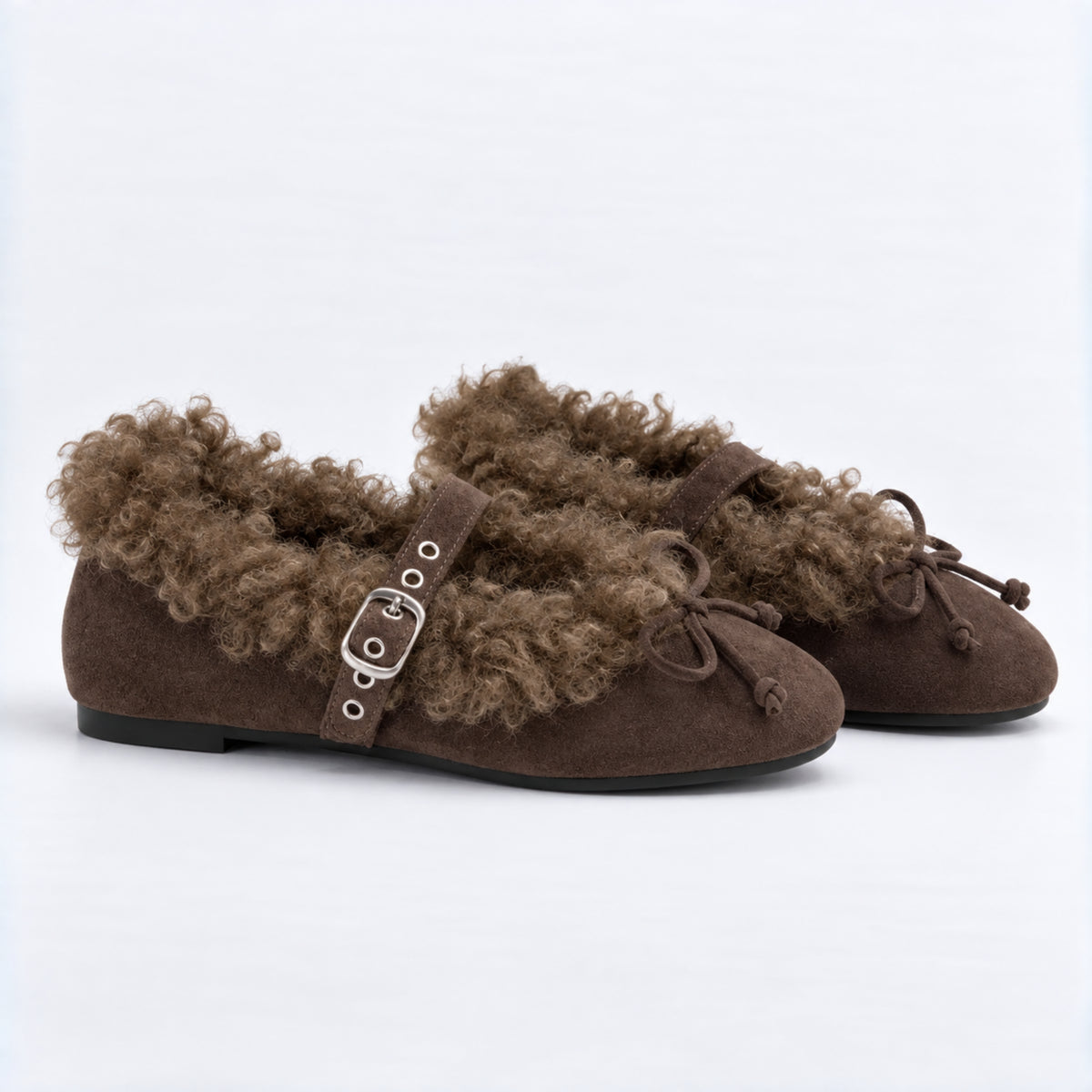 The Dual Stride Women's Faux Fur Trim Suede Mary Jane Flats