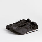 The Dual Stride Black Square-Toe  Satin Sneakers