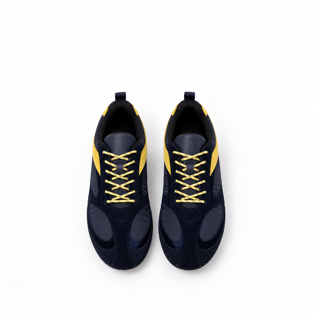 The Dual Stride Vintage Blue Suede Nylon Retro Sneakers