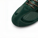 The Dual Stride Vintage Green Suede Nylon Retro Sneakers
