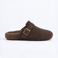 The Dual Stride Cozy Brown Fleece Buckle Mules