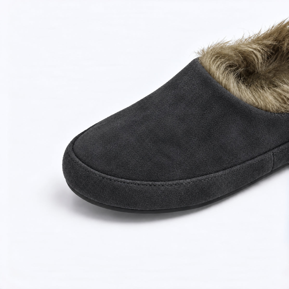 The Dual Stride Women's Grey Suede Fur Lined Mule Slippers