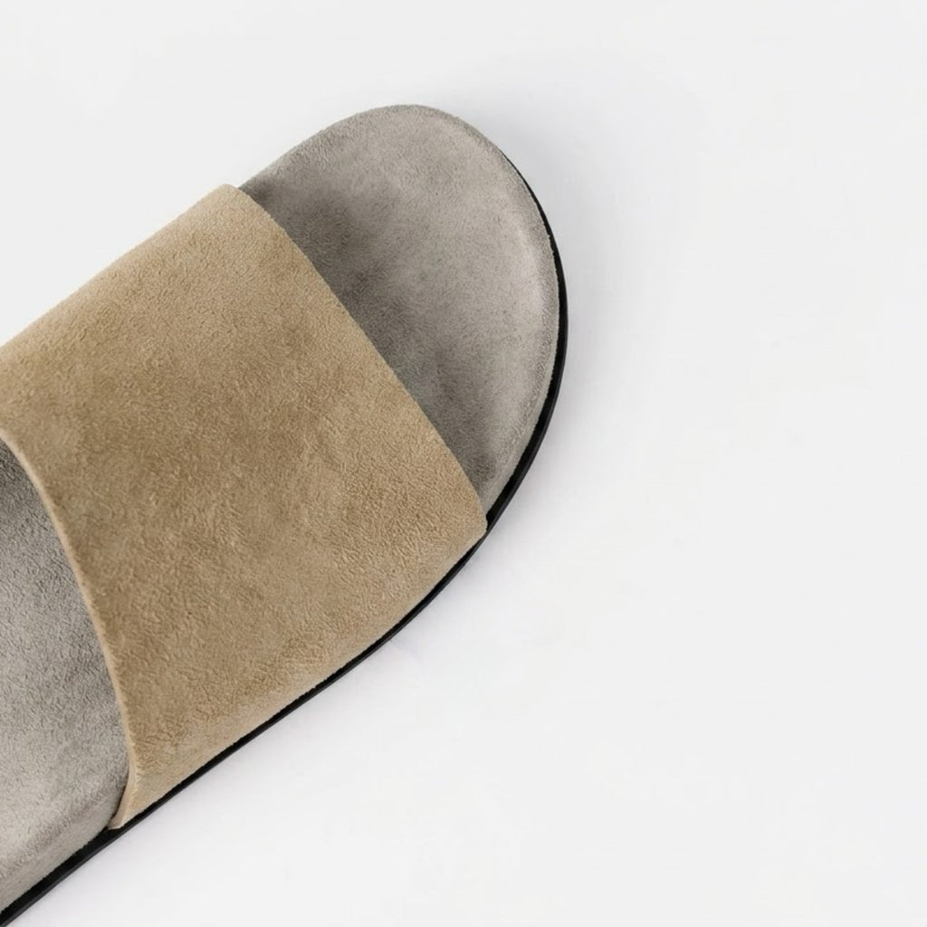 The Dual Stride Beige Minimalist Suede Slide Sandals
