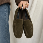 The Dual Stride Olive Brown Braided Suede Loafers