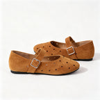 The Dual Stride Women's Brown Perforated Suede Mary Jane Flats