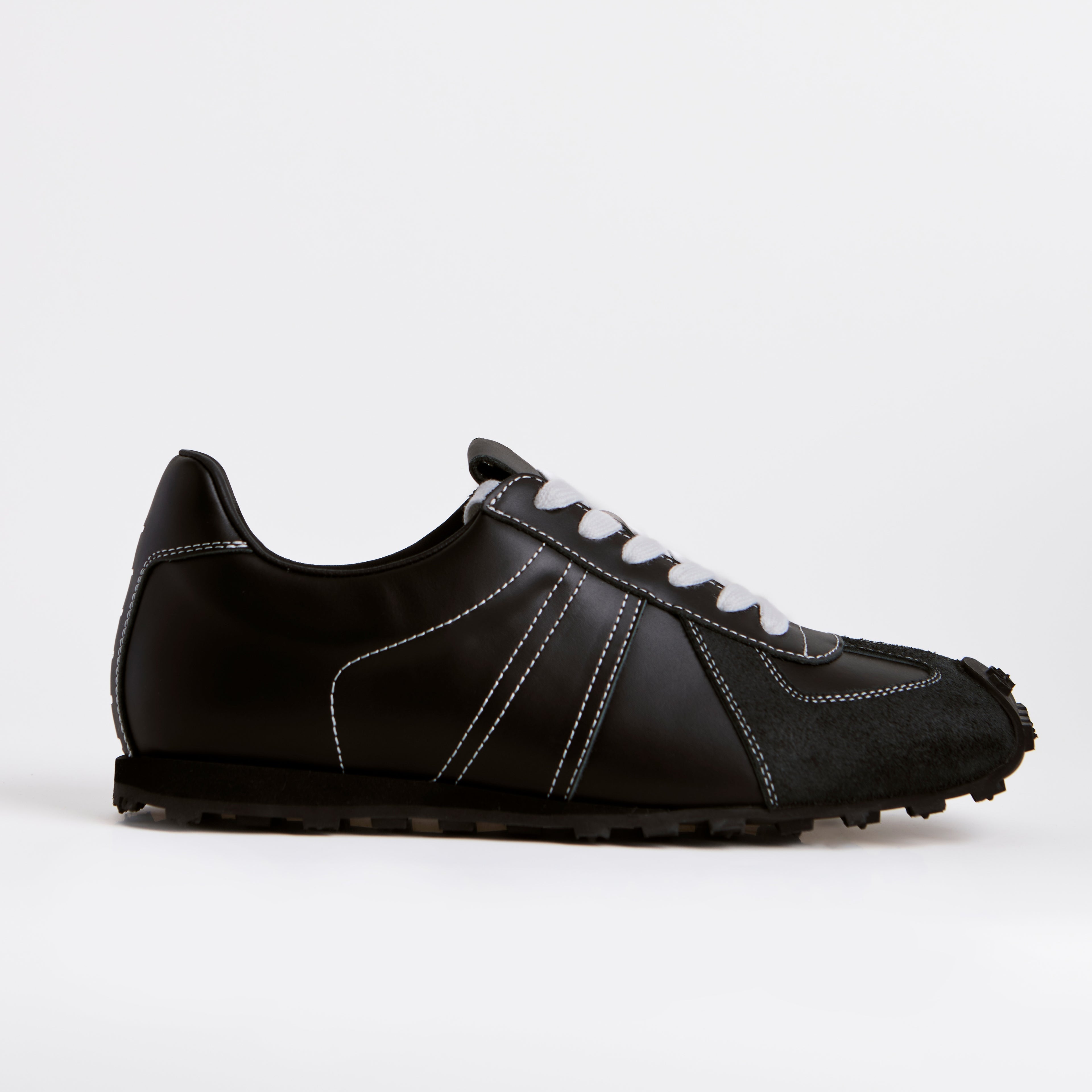 The Dual Stride Classic Black Leather Square-Toe Sneakers