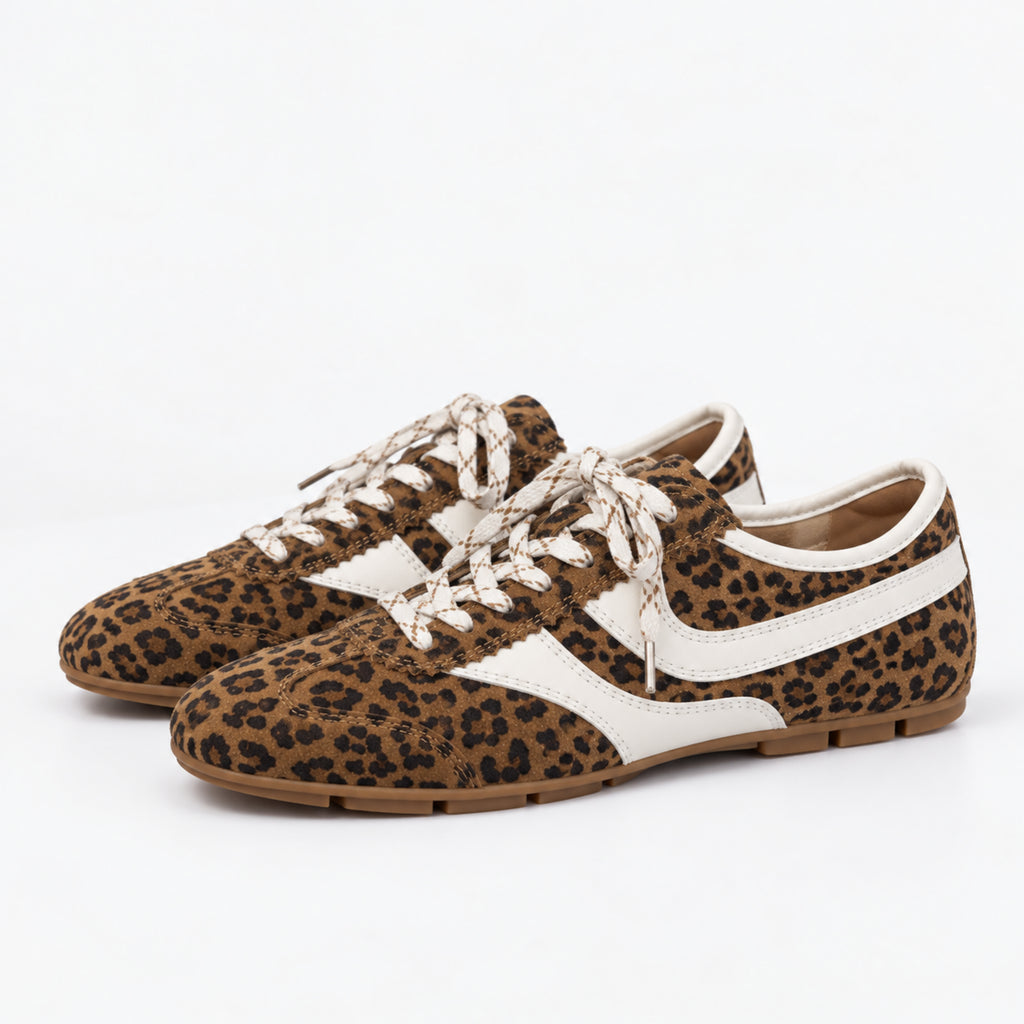 The Dual Stride Leopard Print Retro Low-Profile Sneakers