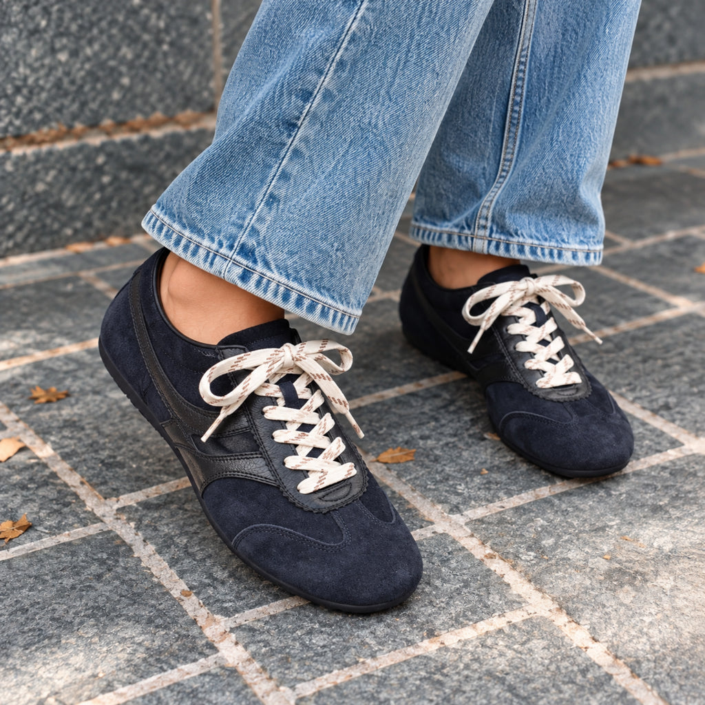 The Dual Stride Midnight Navy Retro Suede Low-Profile Sneakers