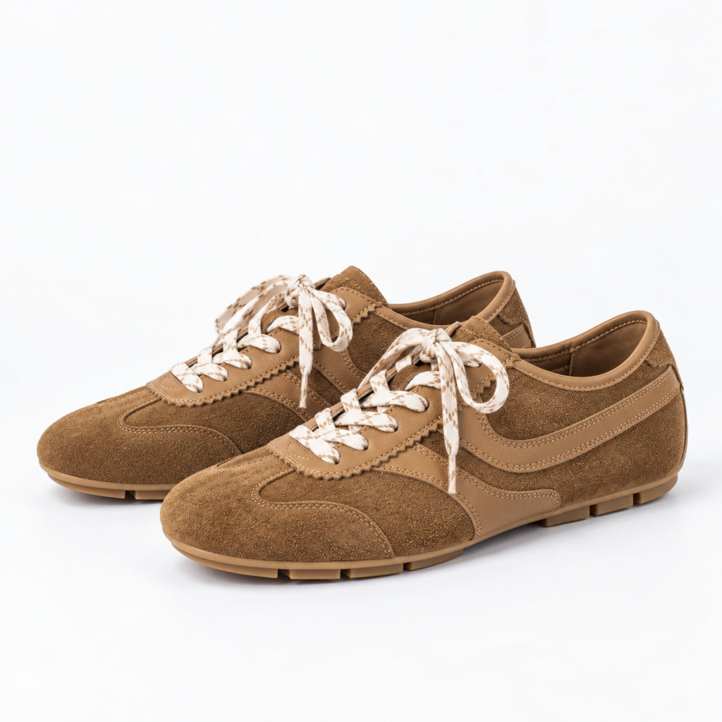 The Dual Stride Vintage Brown Suede Retro Sneakers
