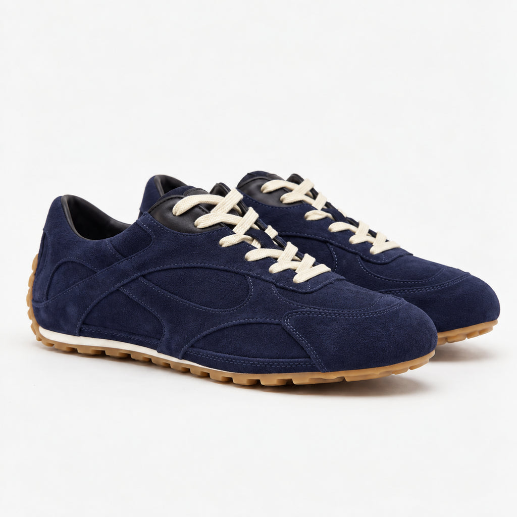 The Dual Stride Navy Blue Suede Retro Running Sneakers