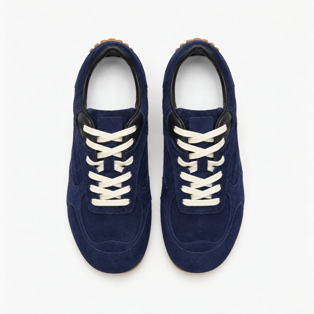 The Dual Stride Navy Blue Suede Retro Running Sneakers