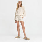 The Dual Stride Beige Curly Faux Fur Rhinestone Mule Slippers