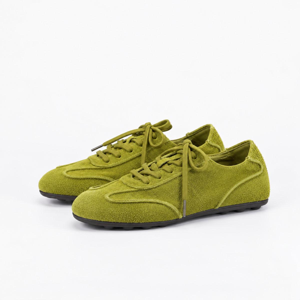 The Dual Stride Olive Green Suede Retro Sneakers