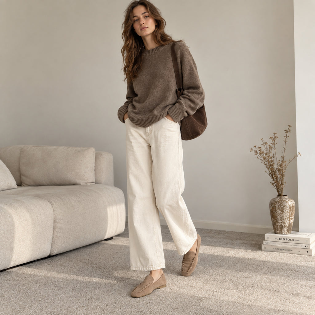The Dual Stride Beige Braided Suede Loafers