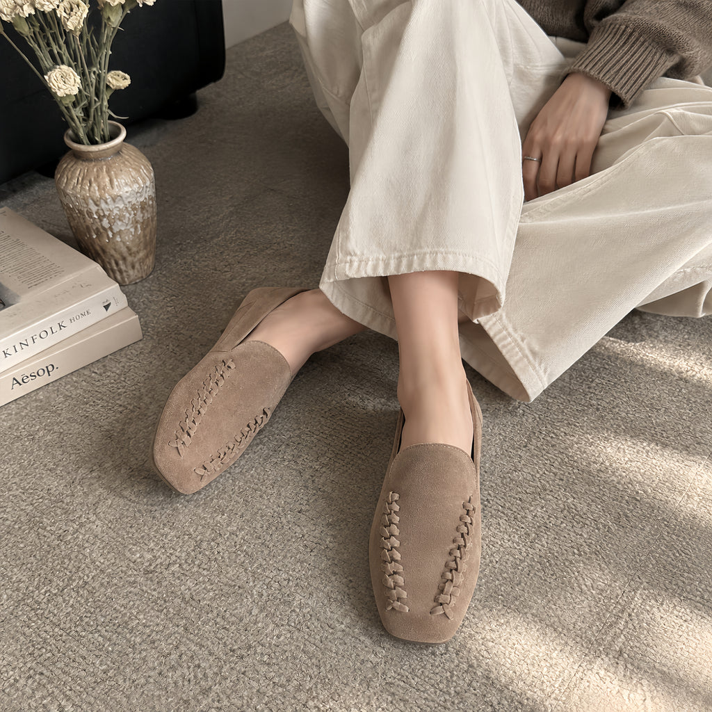 The Dual Stride Beige Braided Suede Loafers