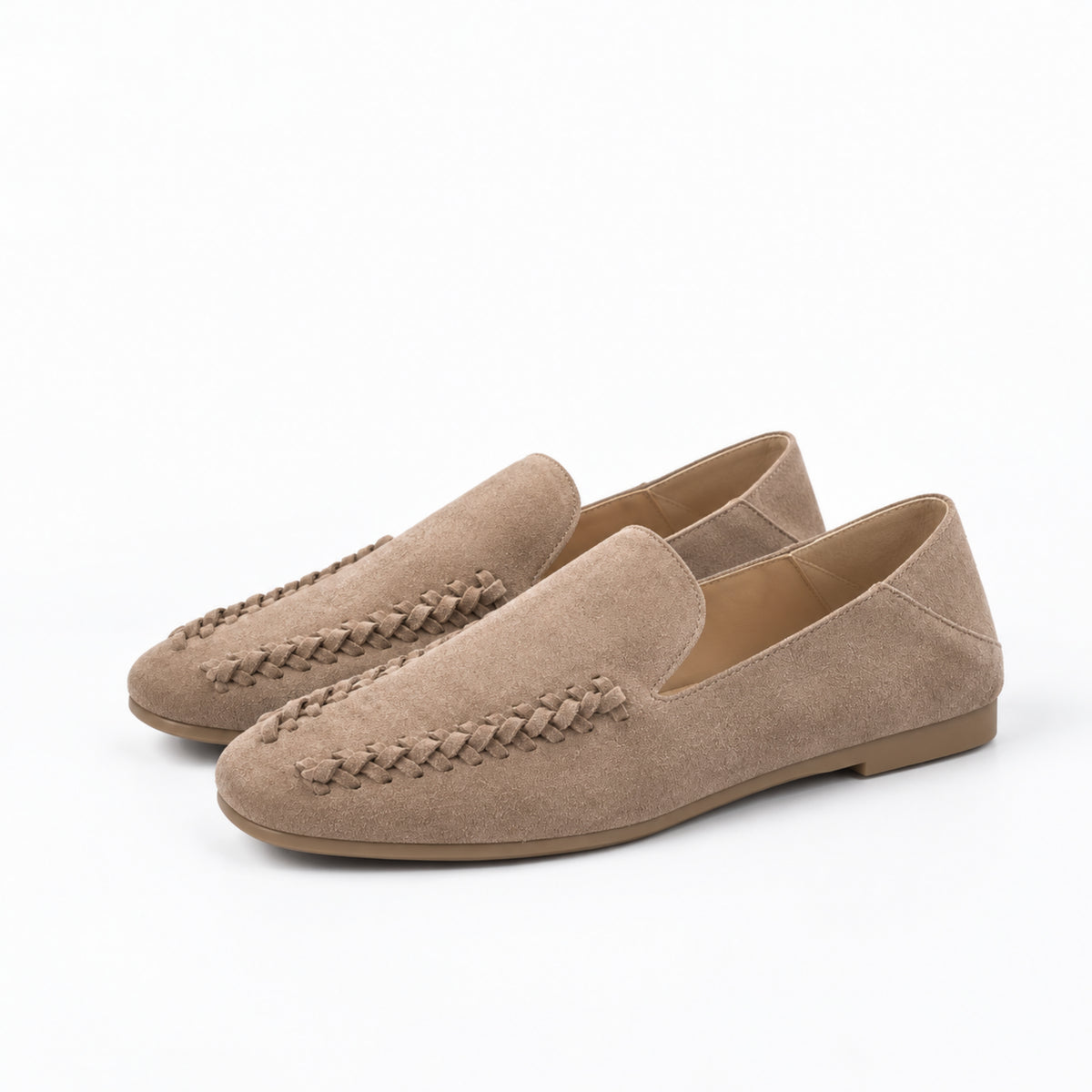 The Dual Stride Beige Braided Suede Loafers