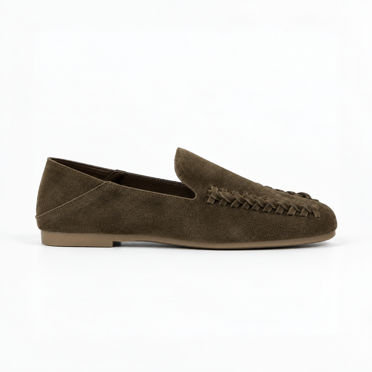 The Dual Stride Olive Brown Braided Suede Loafers