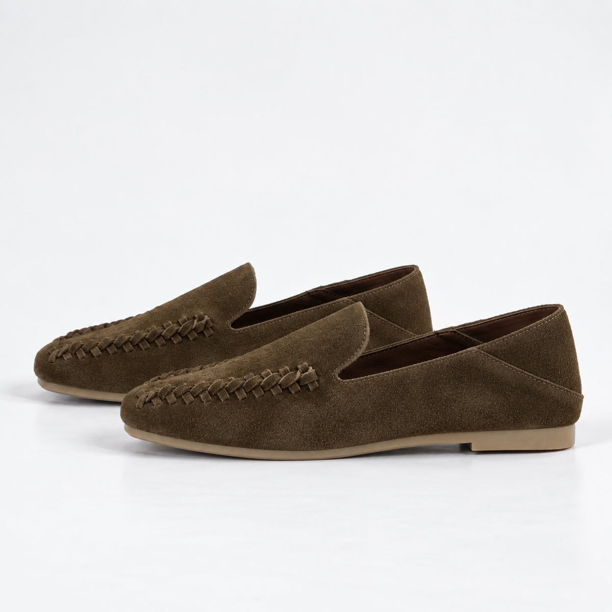 The Dual Stride Olive Brown Braided Suede Loafers