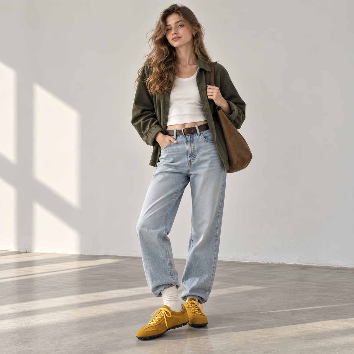 The Dual Stride Women‘s Yellow Suede Retro Sneakers