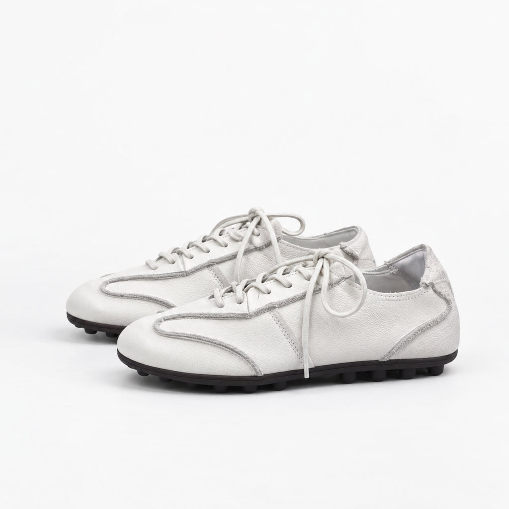 The Dual Stride White Suede Retro Sneakers