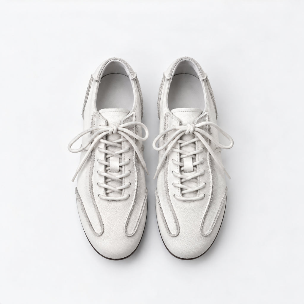 The Dual Stride White Suede Retro Sneakers